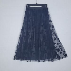 Elegant Black Floral SkirtWomen A-line Tulle Skirt Pleated Tutu